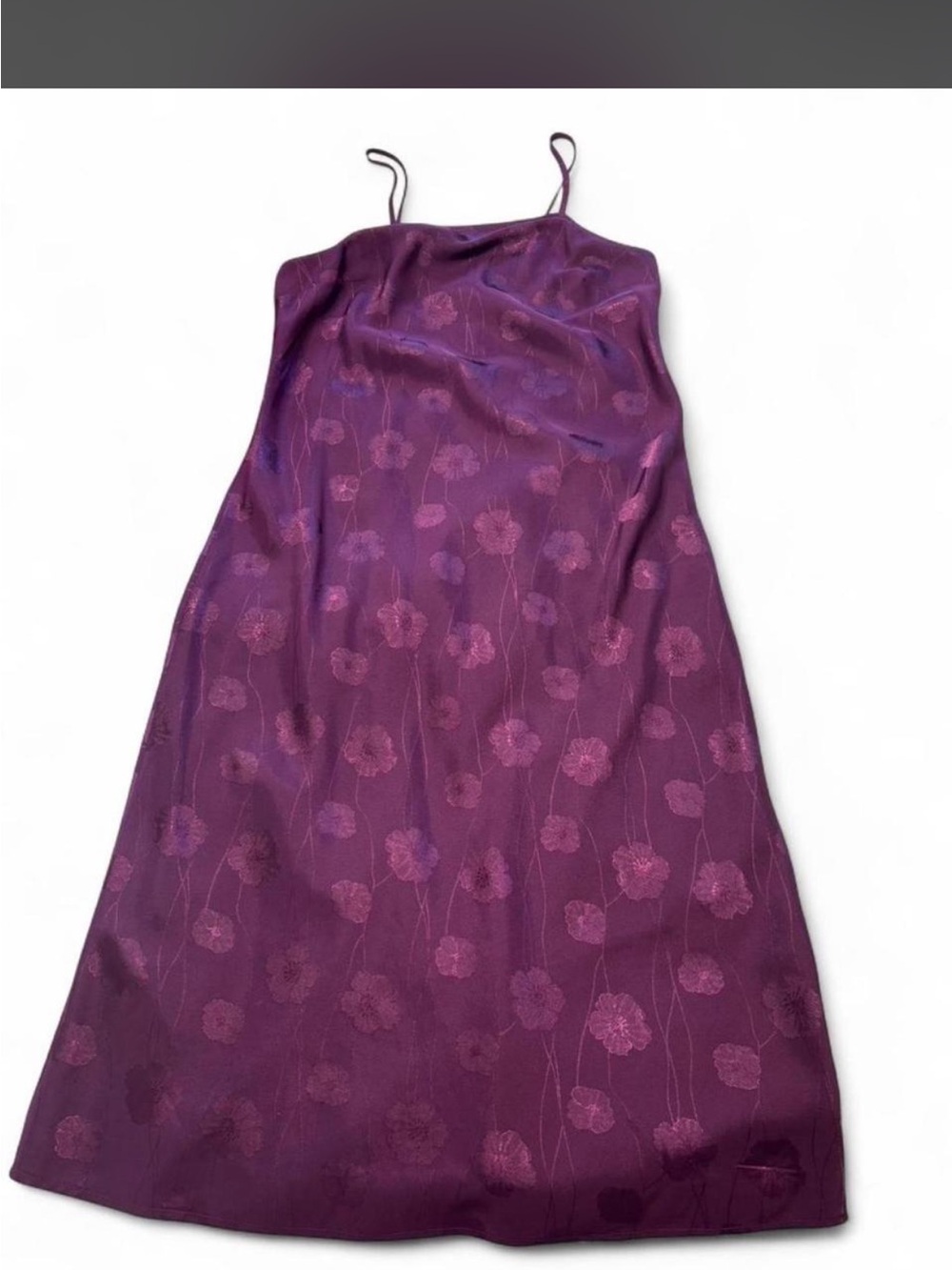 Purple Floral Slip Dress - Satin Spaghetti Strap